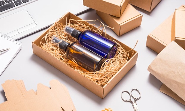 Clean, minimal paper packaging designs for beauty products, printed with water-based inks