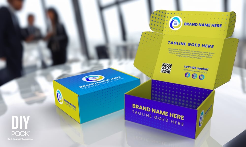 Branded corrugated trade show event giveaway mailer boxes printed inside and out by DIYpack