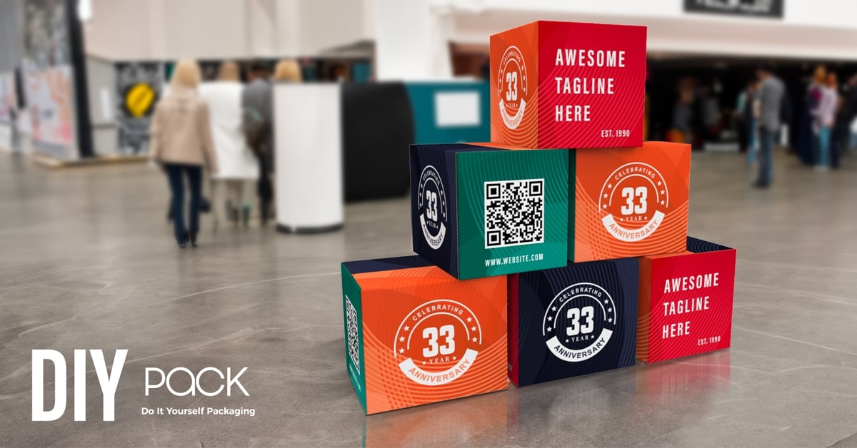 Branded corrugated shipping boxes to make vibrant 3D signage at trade show events printed by DIYpack