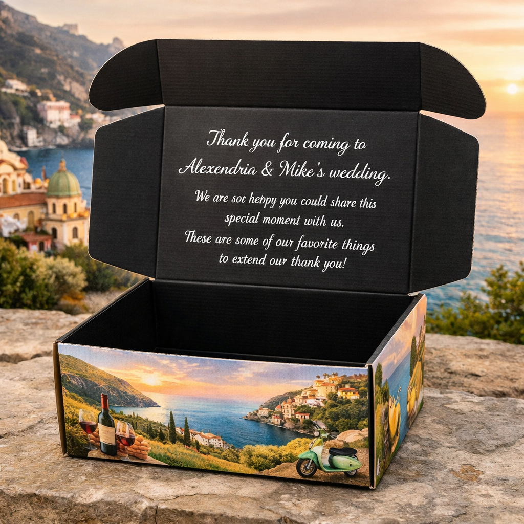 Luxury custom mailer box for destination wedding in Italy