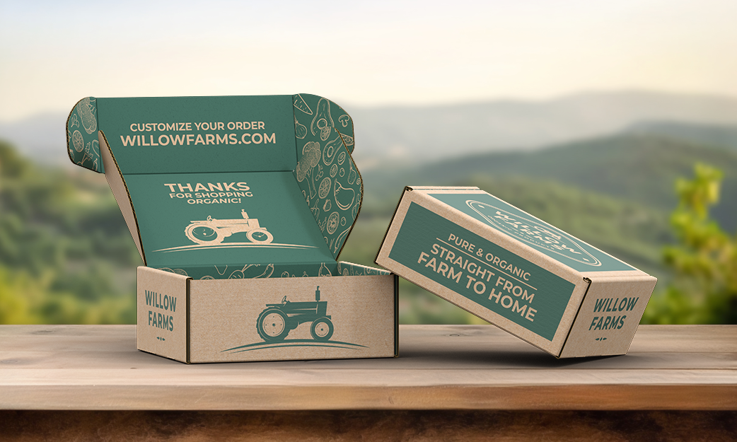 Eco-friendly kraft mailer box for Willow Farms farm share program