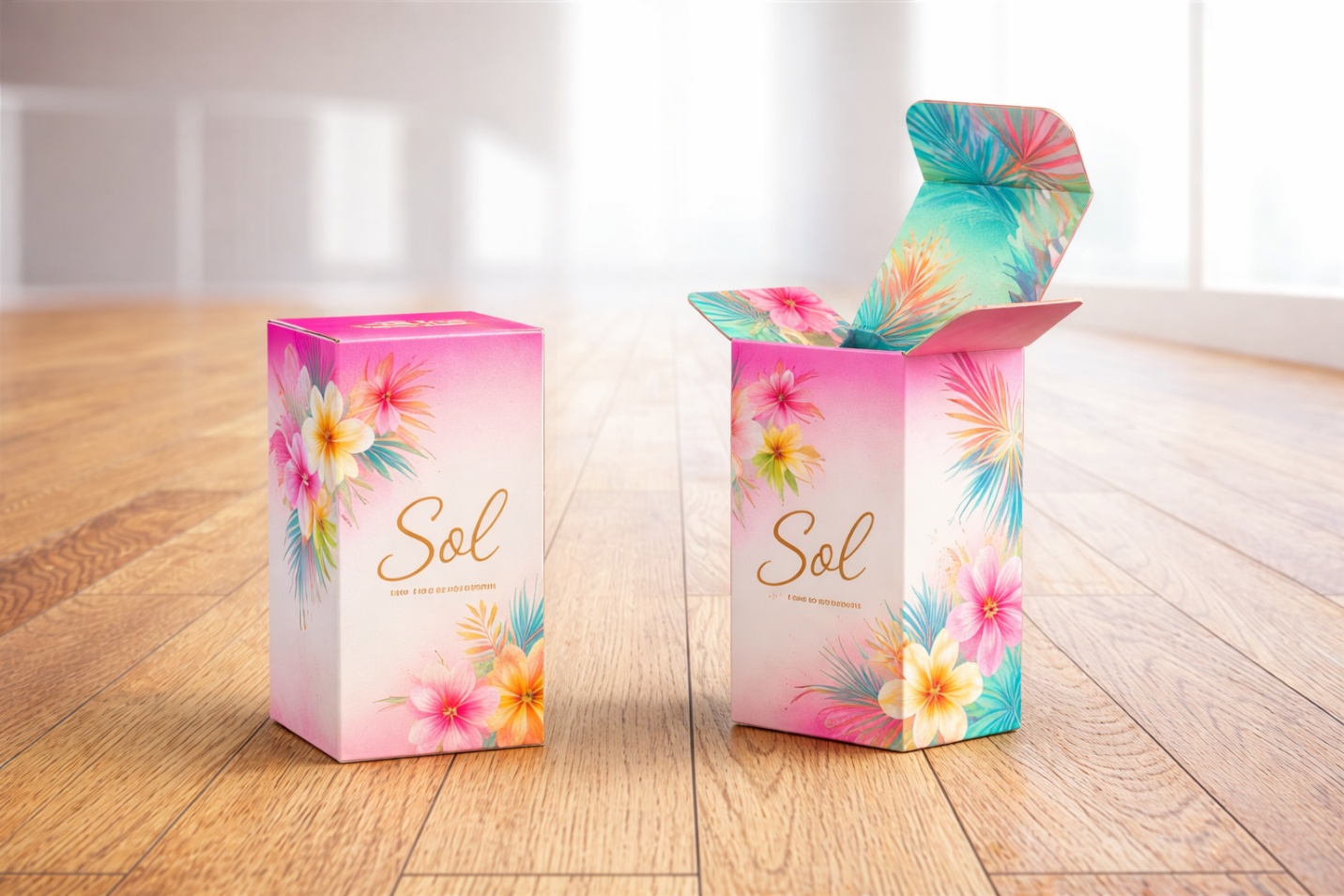 Bright floral perfume retail box with custom full color print and inside design