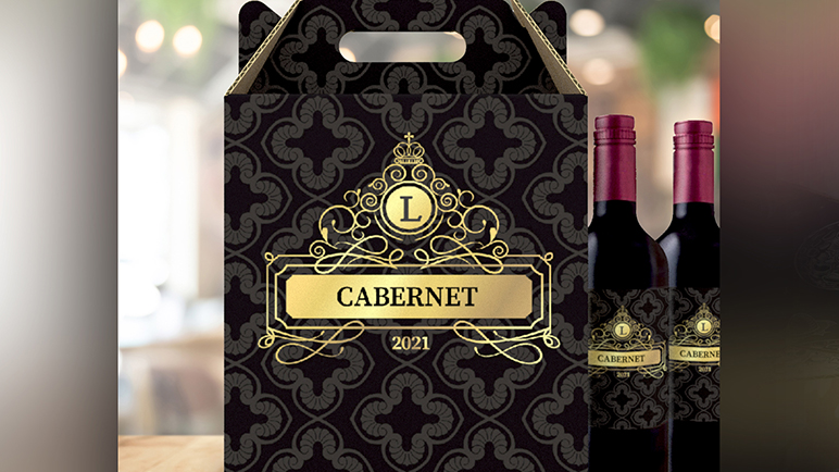 Custom cabernet wine release gable box with full color exterior print