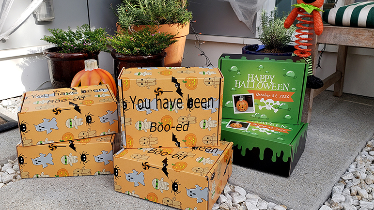 Custom mailer boxes with Halloween themed messaging