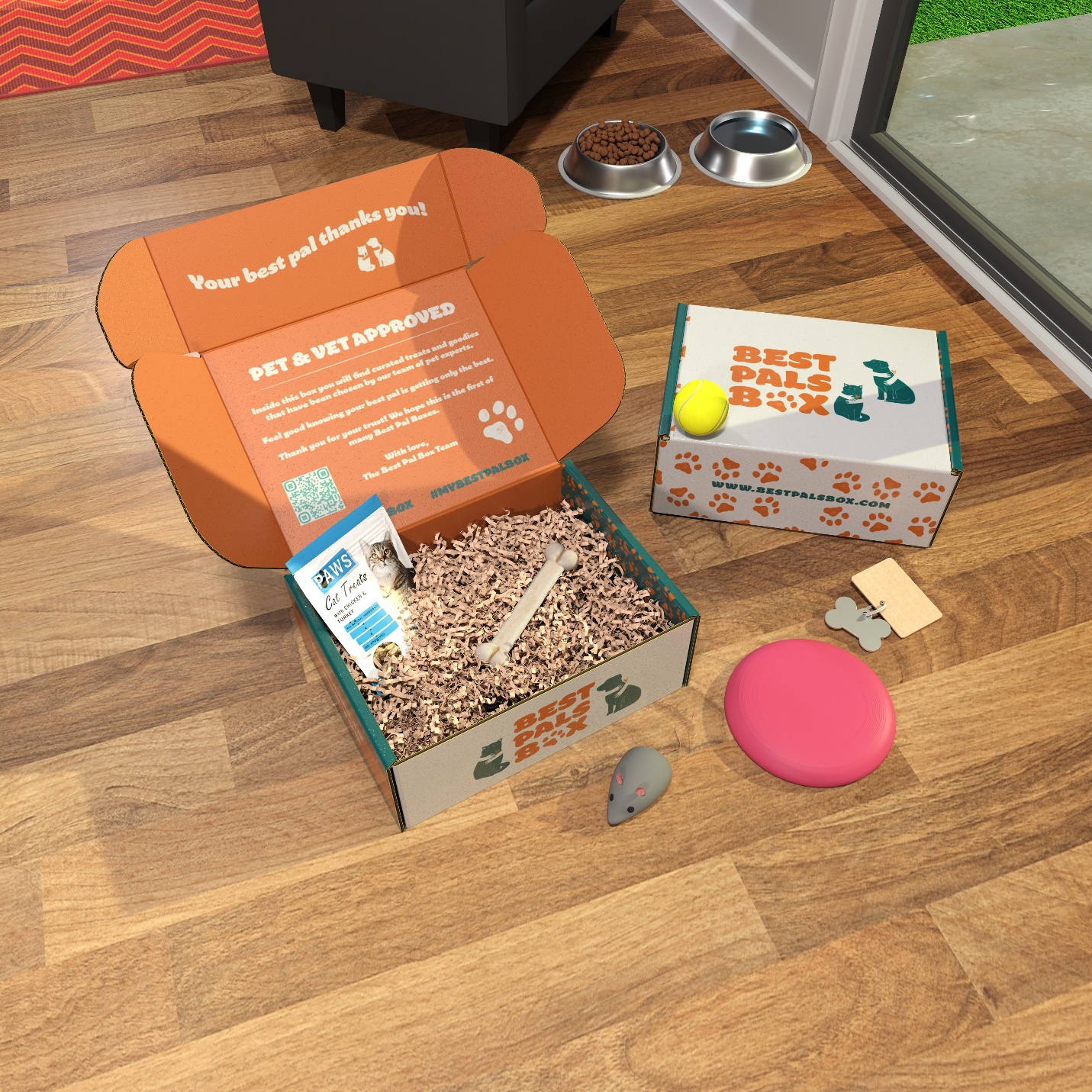 Custom pet subscription mailer box with playful full color design