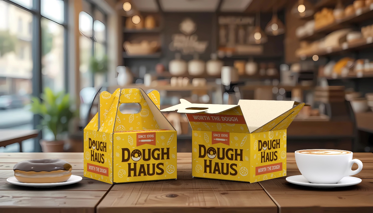 Custom printed gable box for donut bakery packaging