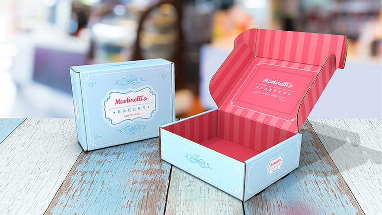 Custom white mailer box with full color print inside and outside for a bakery