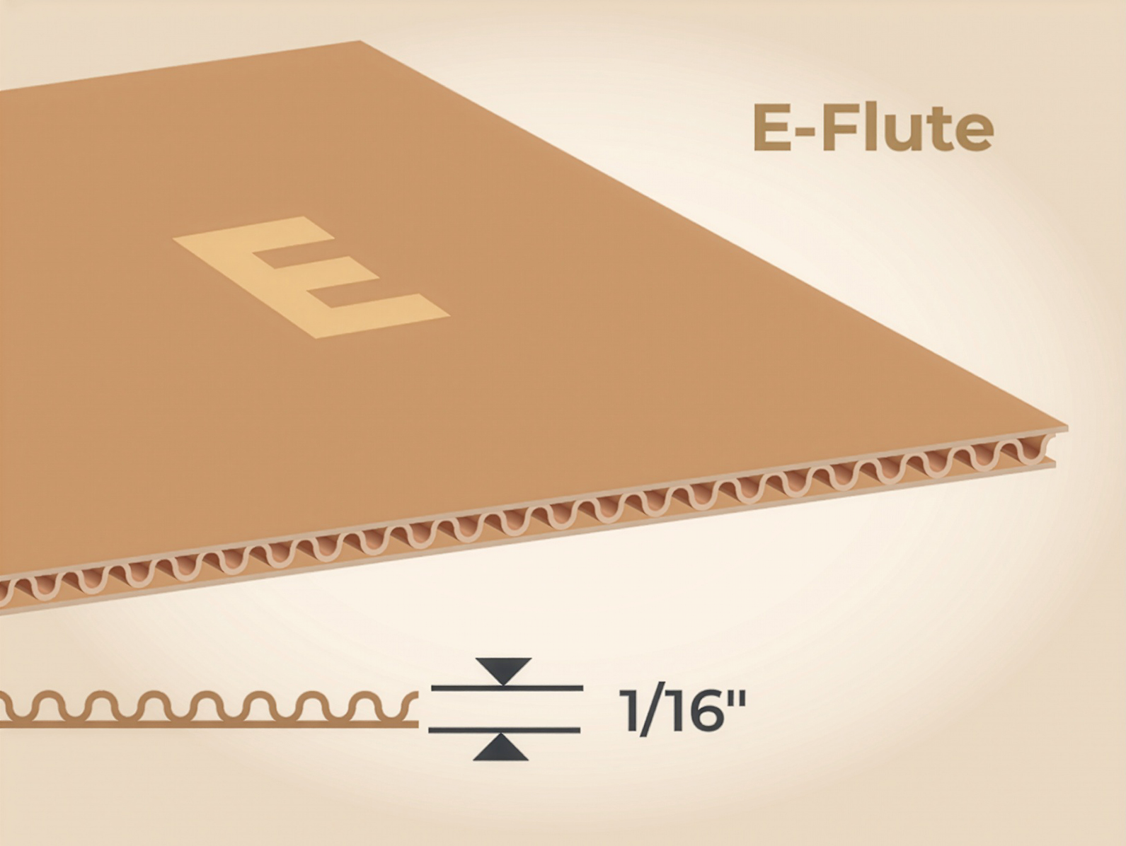 E-Flute cross-section showing 1/16 inch thickness